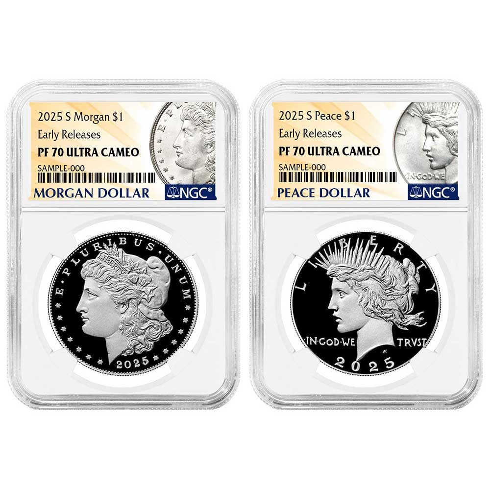 2025-S Proof $1 Morgan and Peace Silver Dollar 2pc Set NGC PF70UC ER Morgan