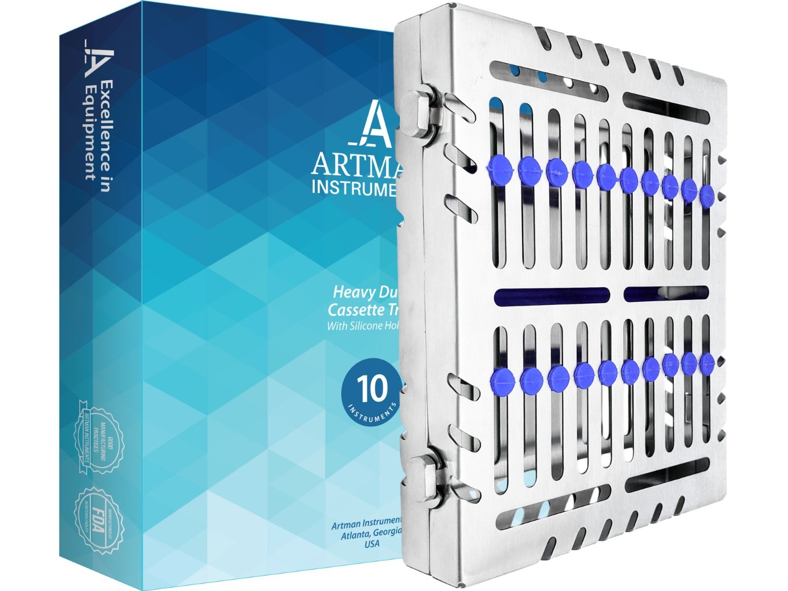 Heavy Duty Double Lock Sterilization Cassette Tray for 10 Instruments Rack