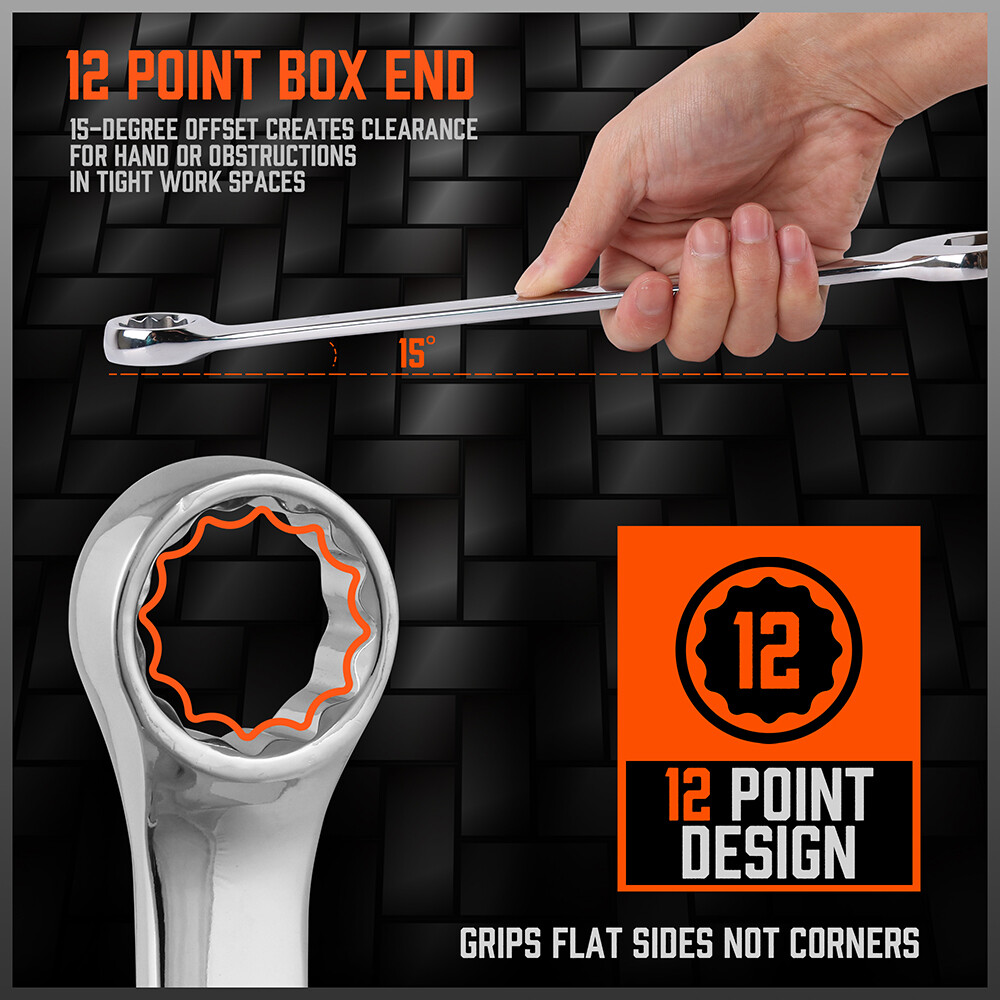 HORUSDY 32PCS Combination Wrench Set Inch MM 1/4"-1" 7mm-22mm 12 Point With Case