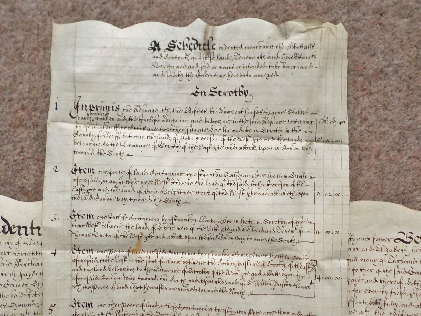 1657 Scratby Norfolk 17th century Vellum Deed Indenture detailed Vellum Schedule