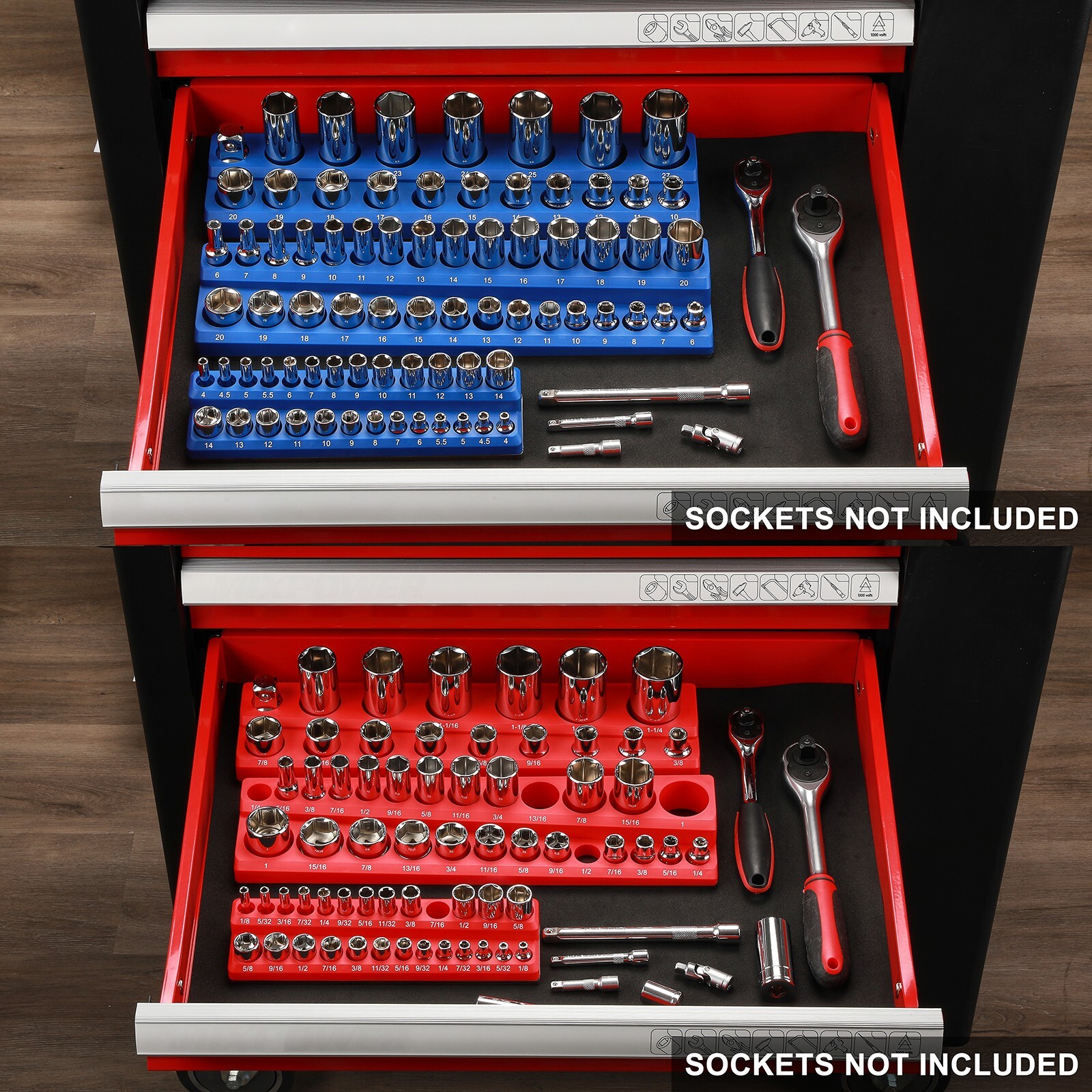 6PCS Magnetic Socket Organizer Holder, 1/4", 3/8", 1/2"Dr. 143 Slots SAE&Metric