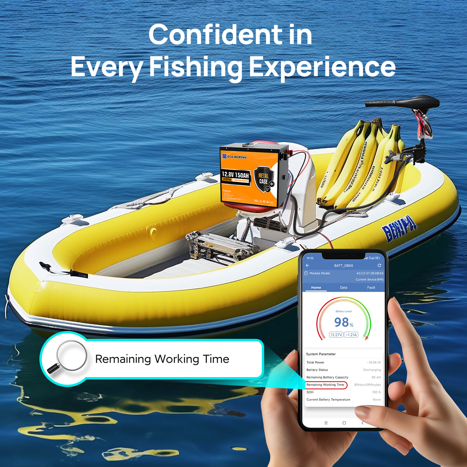 ECO-WORTHY 1920Wh 12V 150Ah LiFePO4 Lithium Battery Bluetooth Metal For RV