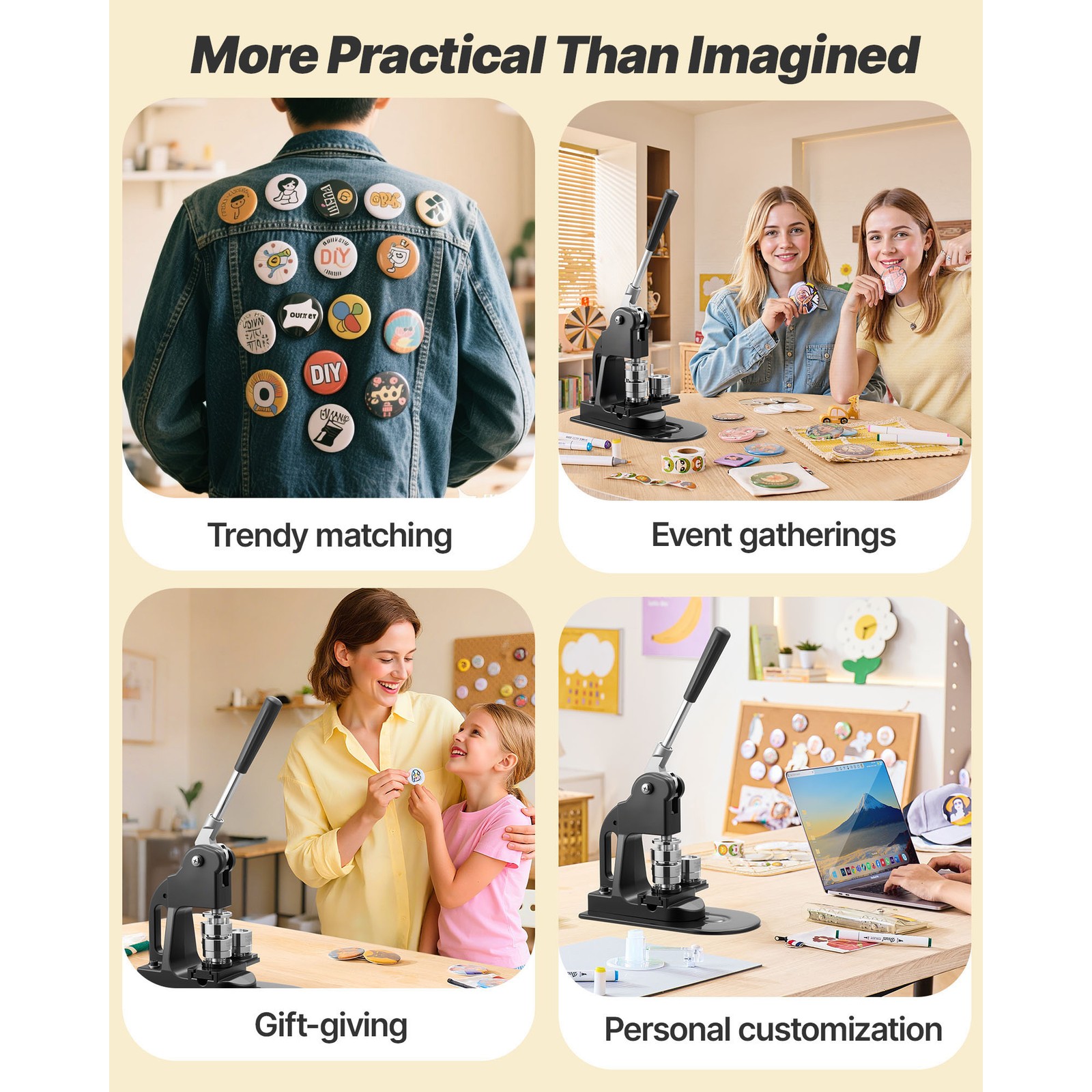 Uimoso Button Maker Machine 1 in with 500pcs Pin Parts Black