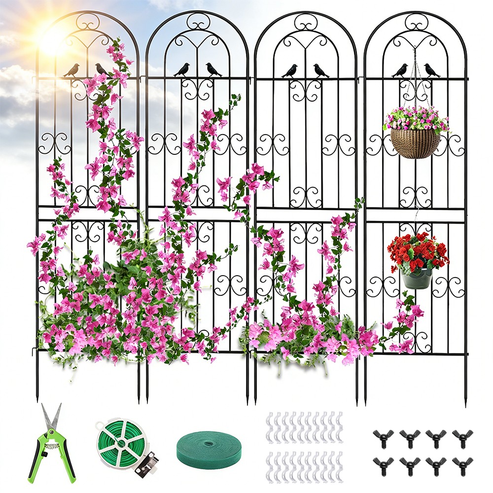4PCS Rustproof Metal Garden Trellis 86.61" Tall for Rose/Outdoor Climbing Plants