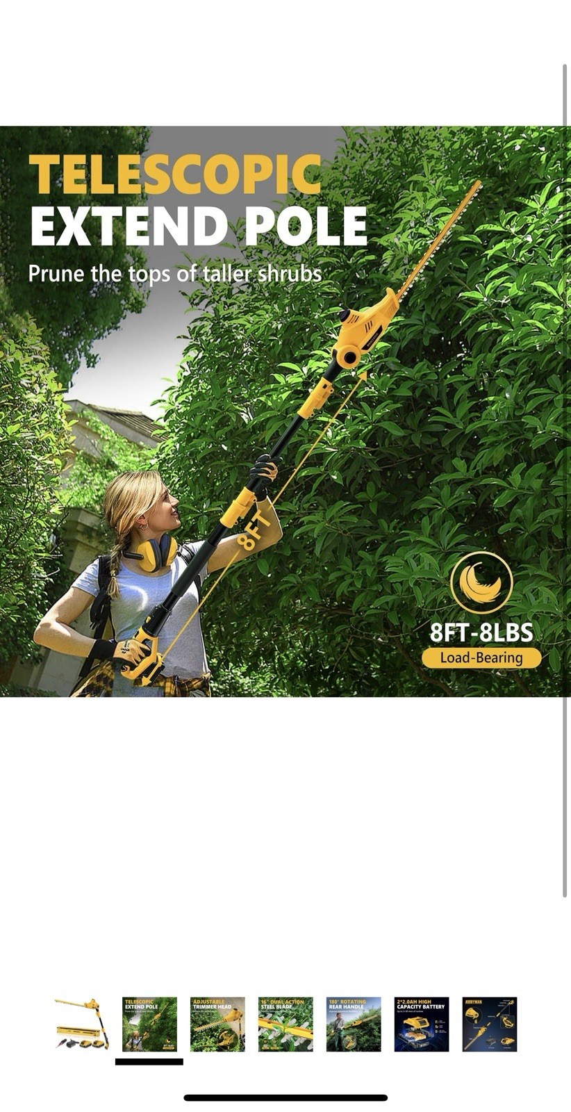 20V MAX Pole Hedge Trimmer,Telescoping Pole Hedge Trimmer,with 2 Packs 2.0Ah ...