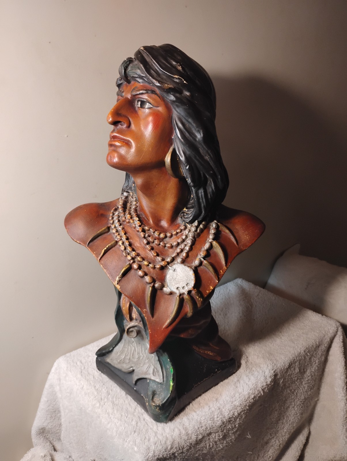 Vtg Hiawatha Native American Chalkware Bust Figure Cigar Store Statue SUPERB 21"