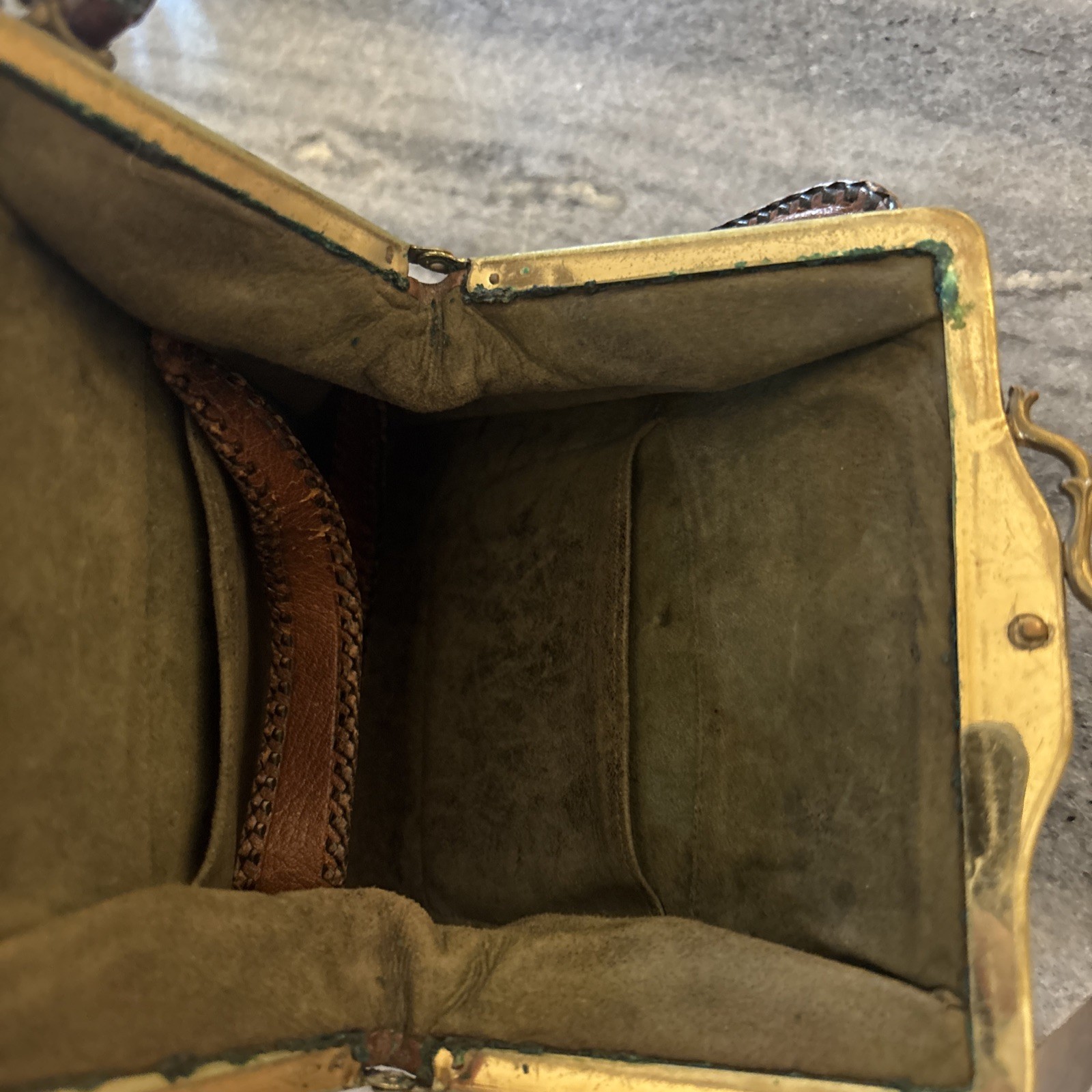 Antique TOOLED LEATHER PURSE Art Nouveau Stylized Lily Suede Inside