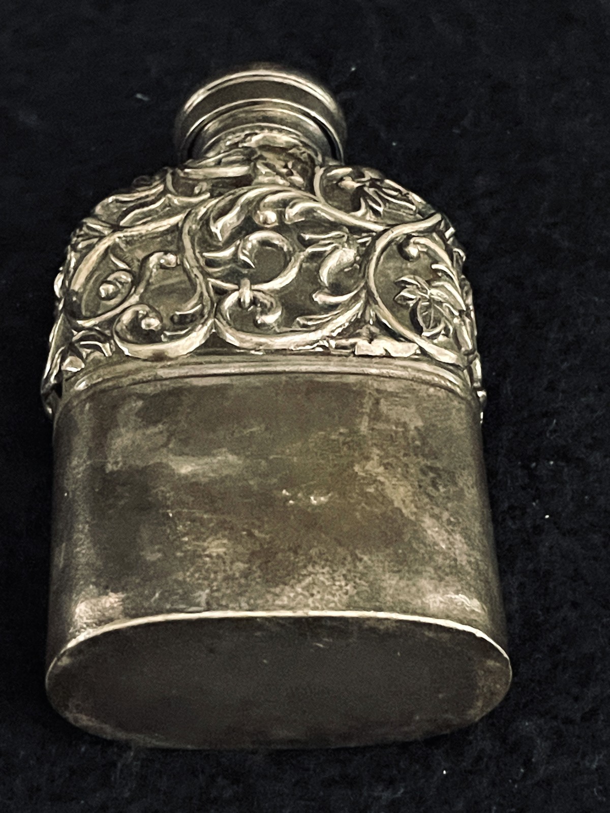 Civil War Era Whiskey Glass Flask MV OLRY w Repousse Style Metalwork