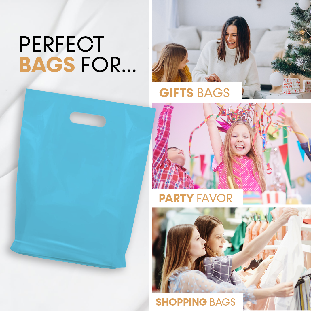 Retail Plastic Merchandise Bags, Die Cut Handles, Different Sizes and Colors