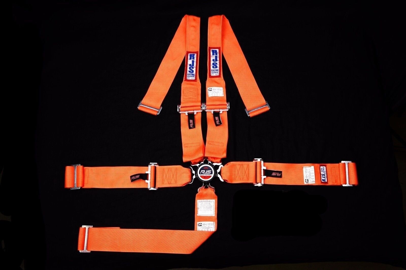 RJS RACING SFI 16.1 5PT HANS CAM LOCK ROLL BAR MOUNT WRAP IN BELT ORANGE 1047105