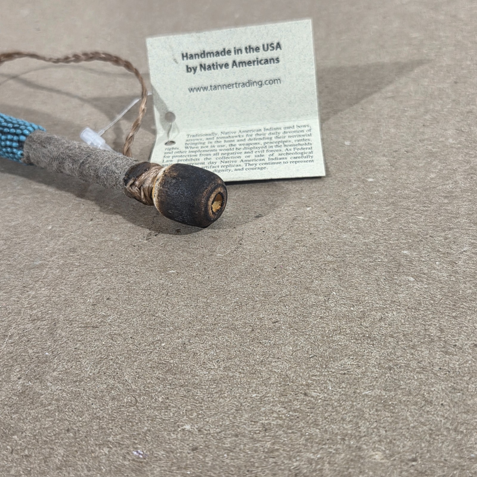 Authentic Navajo Peace Pipe 6" Handcrafted Faux Turquois Beads leather wood stag