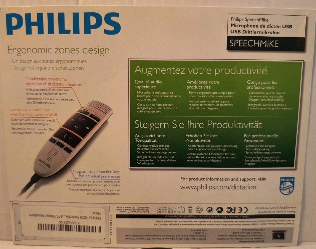 Philips SpeechMike Pro USB Dictation Microphone LFH3200/00 Tested Great