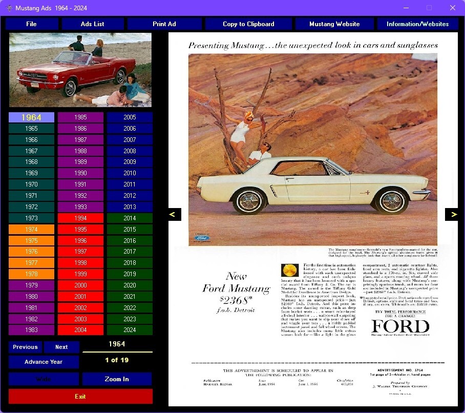 Ford Mustang Advertisements digital collection 1964 - 2024