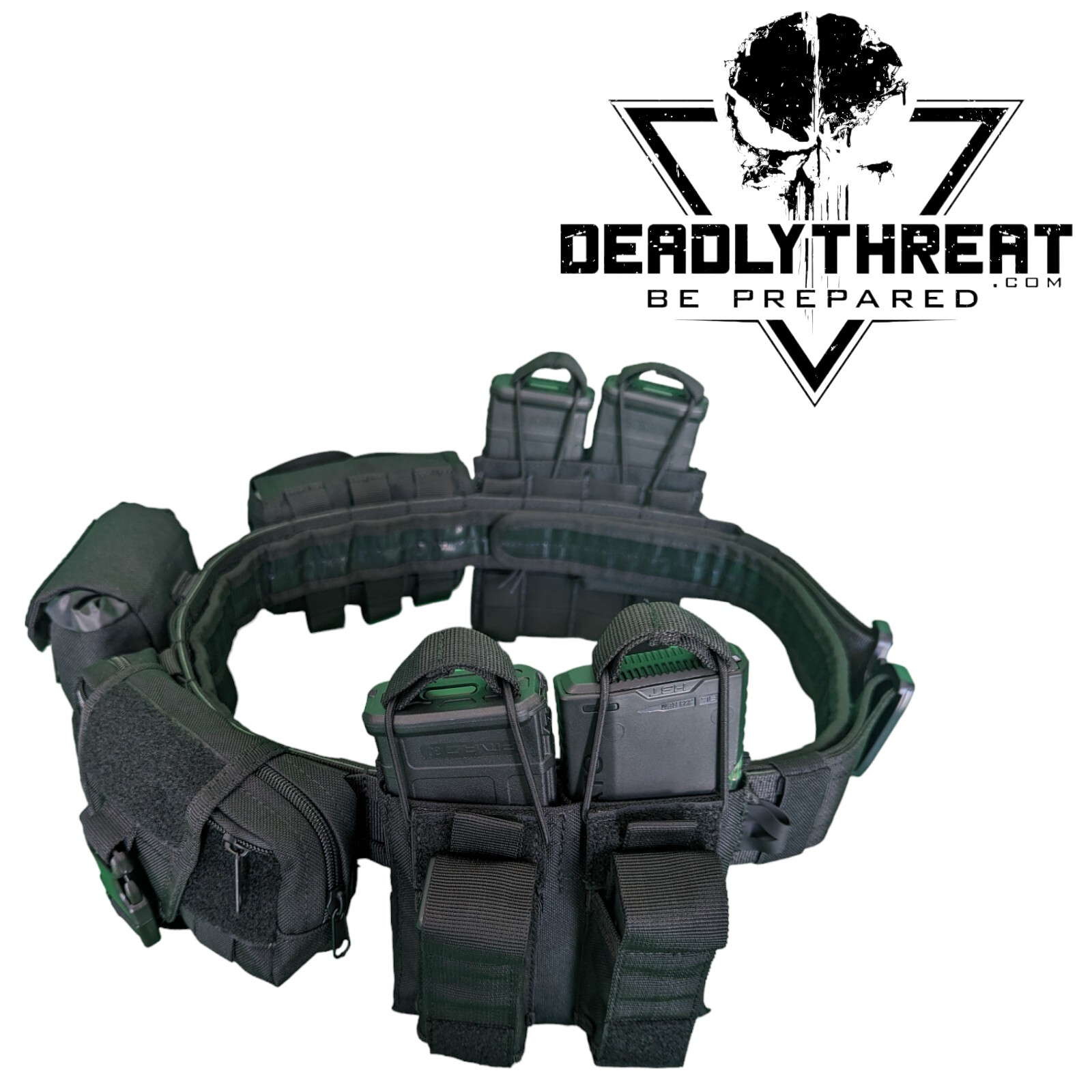 Black Storm Heavy Duty War Battle Tactical Belt With Pouches Molle Webbing