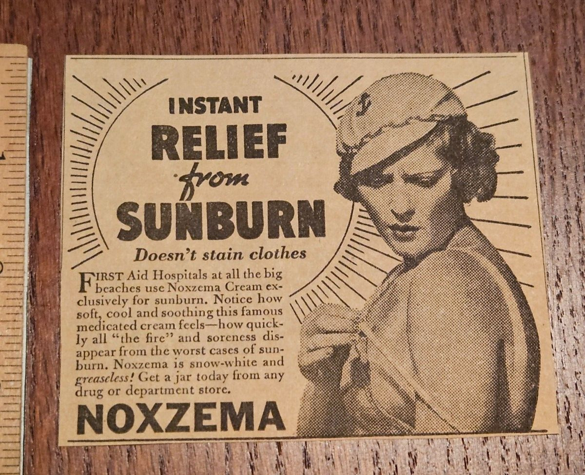 Noxzema Relief from Sunburn Ad from 1936 Philadelphia Newspaper