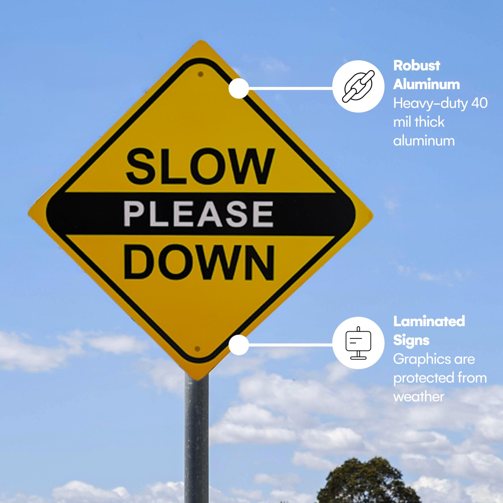 Bigtime Slow Down Signs for Neighborhoods - Aluminum Signage Slow Please Down