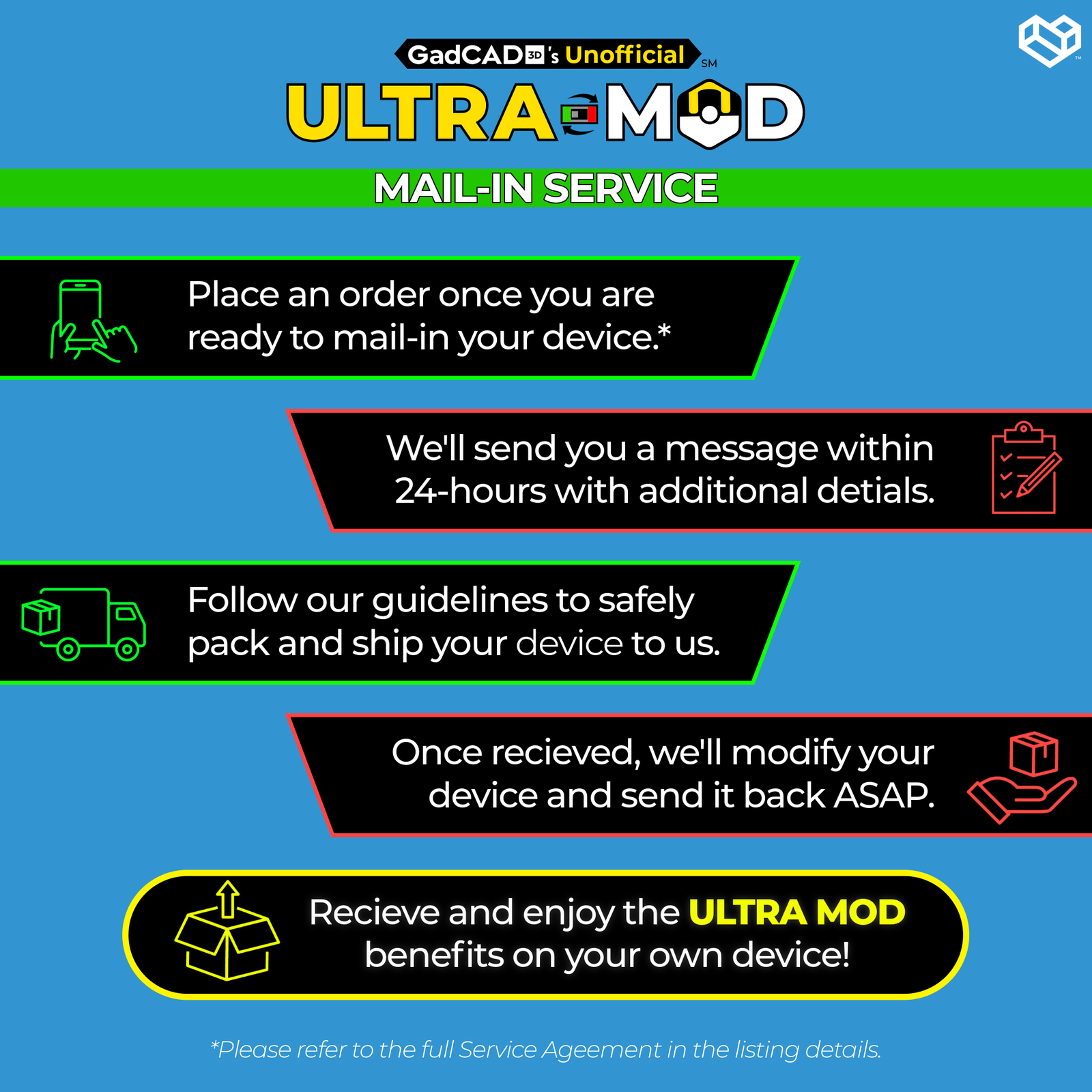 ULTRA MOD Mail-In Service for Pokémon Go Plus + | Dim LEDs (Device NOT included)