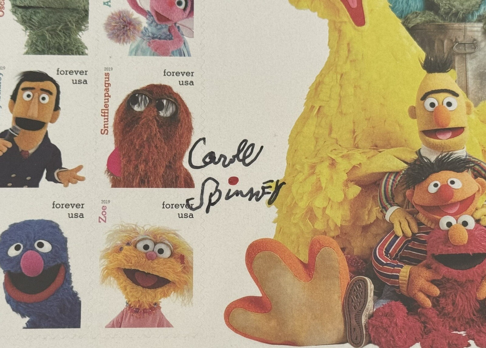 Sesame Street 50th Anniversary Uncut Stamp Sheet CGC Signed Caroll Spinney