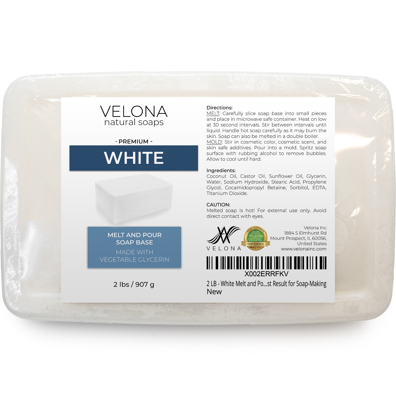 2, 5, 10, 25 LB - White Melt and Pour Soap Base by Velona | SLS/SLES Free