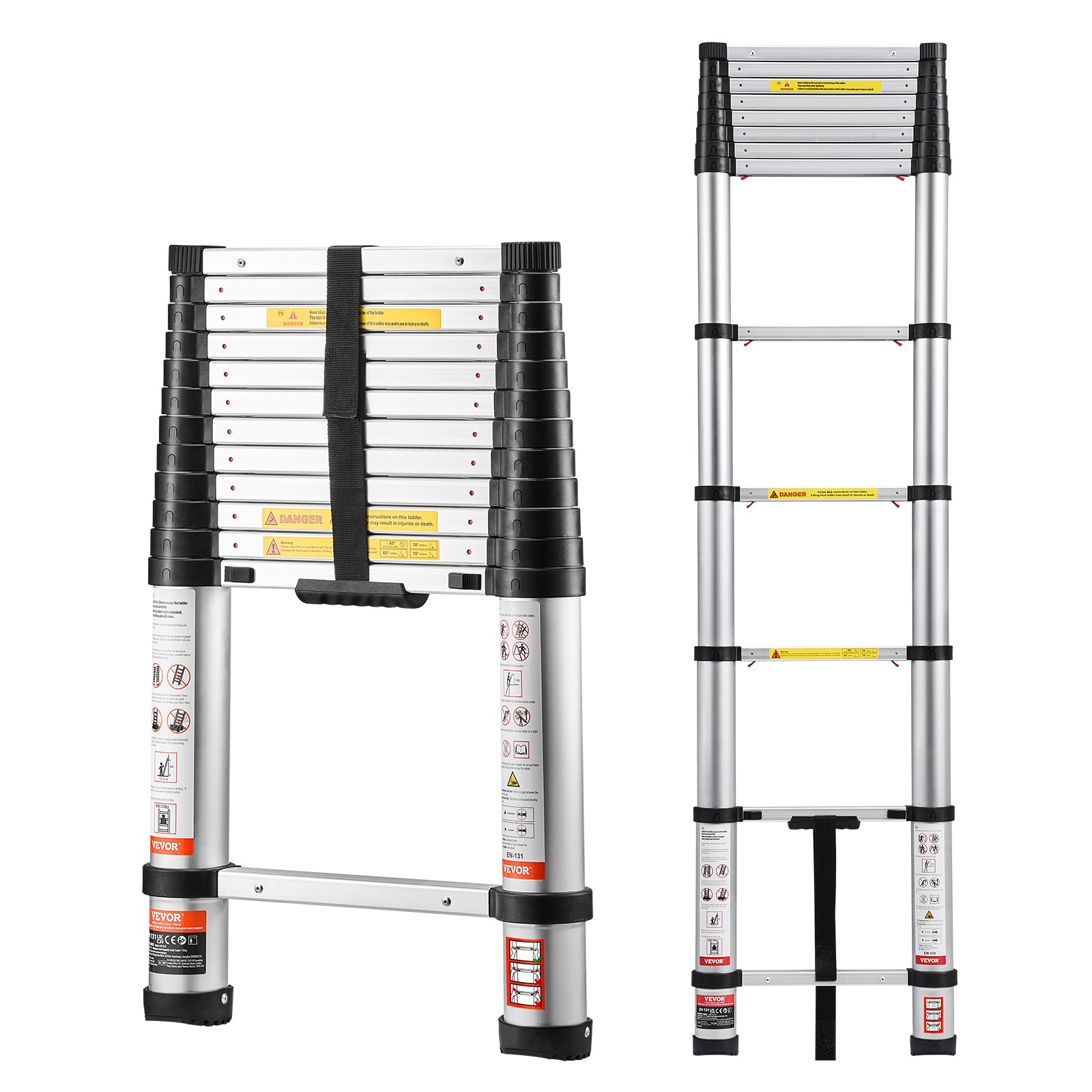 VEVOR 12.5ft Telescoping Ladder Aluminum One-Touch Retraction 330LBS Capacity