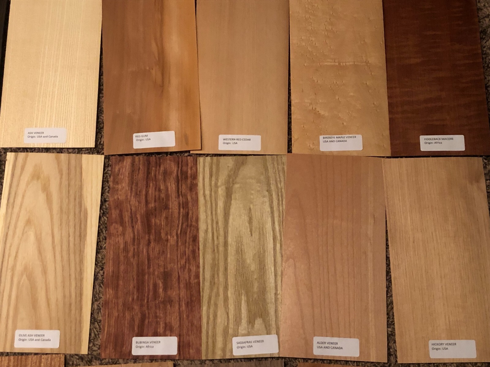 40- 6" x 12" Labeled Wood Veneer Pieces 20 Square Feet Exotic Domestic Marquetry