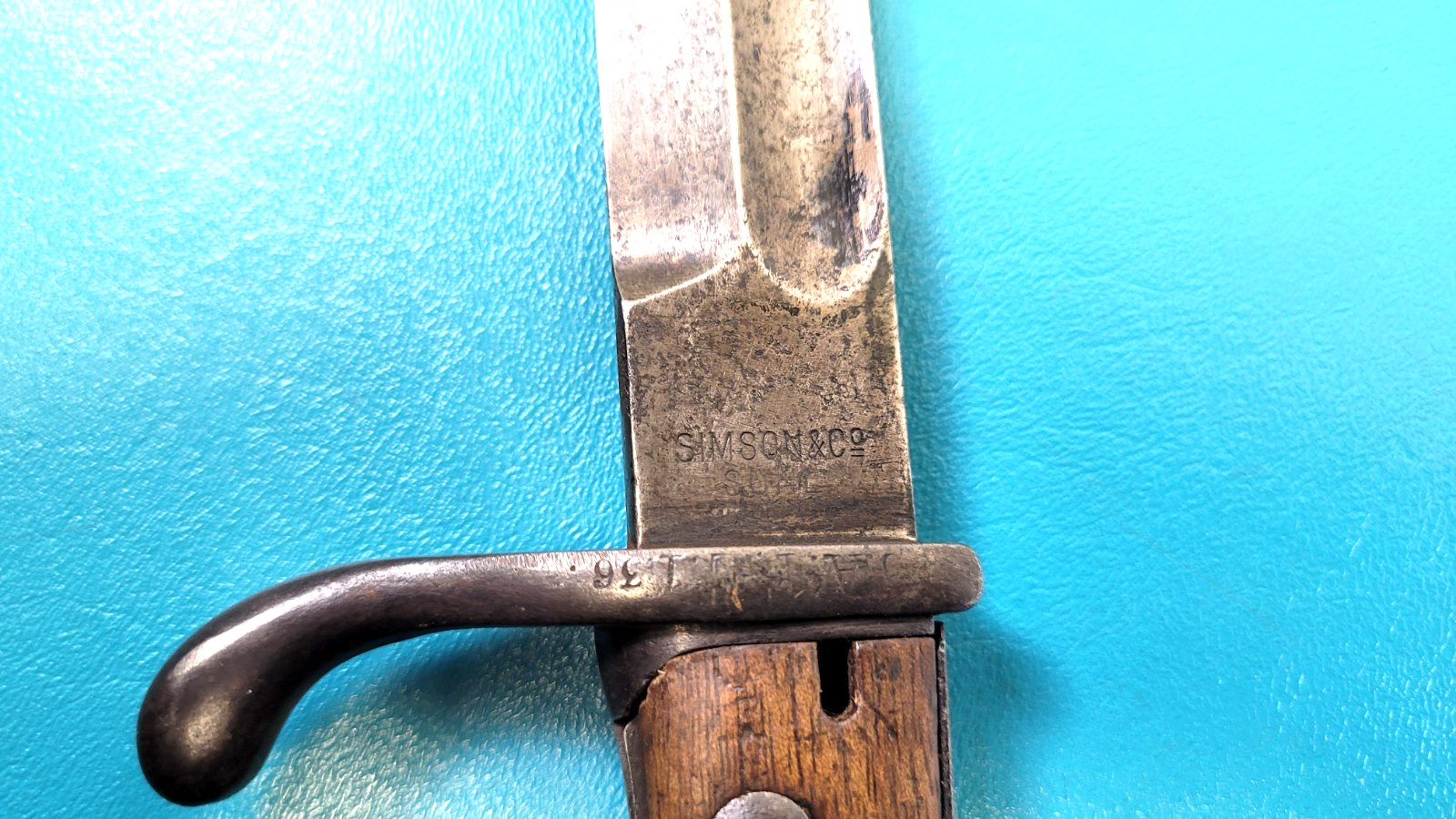 WWI German Model S98 1898 /05 Butcher Bayonet Simson J.A.F.E. 136. Marks TR745