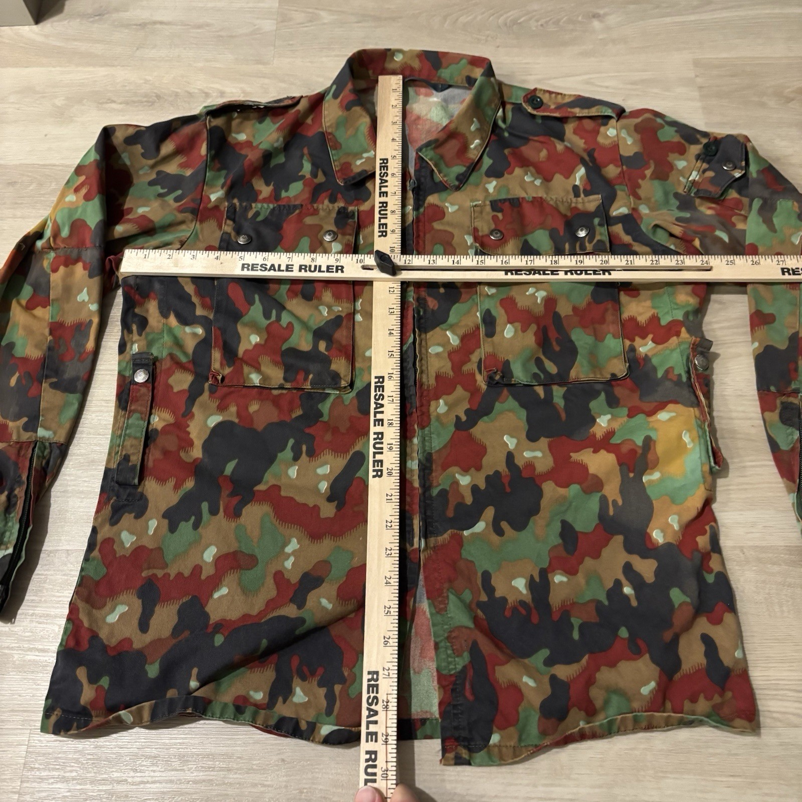 Vintage Swiss Alpenflage Field Coat Shirt Men's Large/XL Military Full Zip Hess