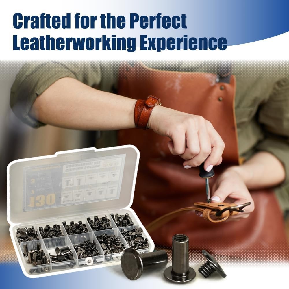 130 Sets Black Chicago Screws Kit M4 M5 Binding Rivets for Leather Belt Book DIY