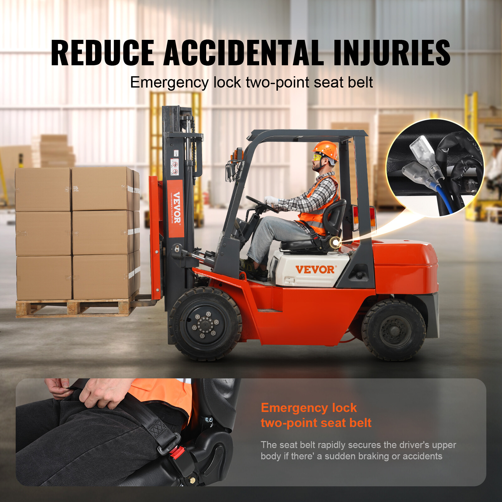 VEVOR Universal Tractor Seat Wrap-around Forklift Seat Adjustable Back Seatbelt