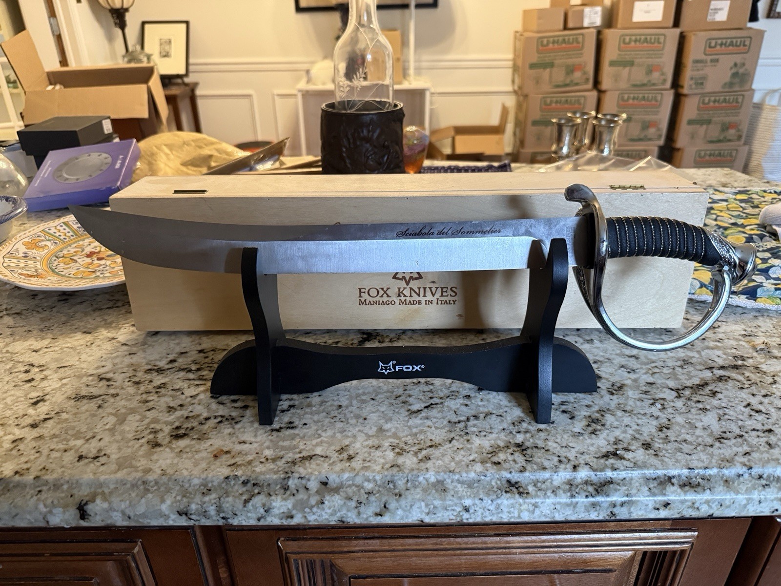 Fox Knives Maniago Italy Sommelier Champagne Saber Sabrage Sword w/ Stand & Box