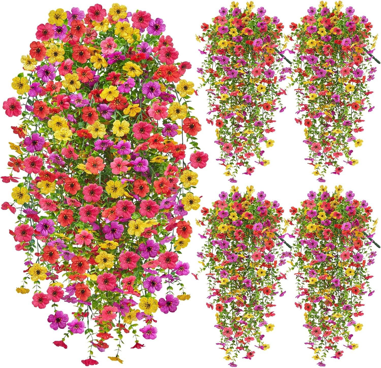 4PCS Artificial Violet Vines UV Resistant Hanging Flowers Plant In/Outdoor Decor