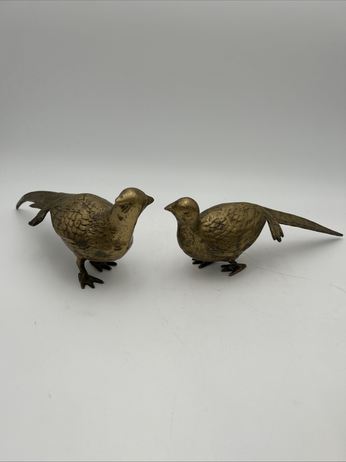 Vintage Pair of SOLID BRASS Pheasant Birds MCM Bird Decor Figurine Old
