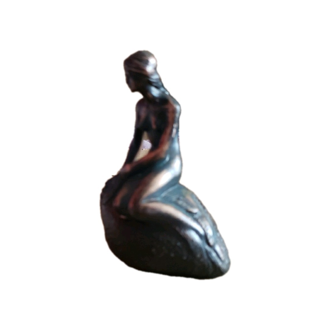 Danish Mermaid Brass Bronze 4" Sculpture Figurine Paper Weight Denmark Vintage
