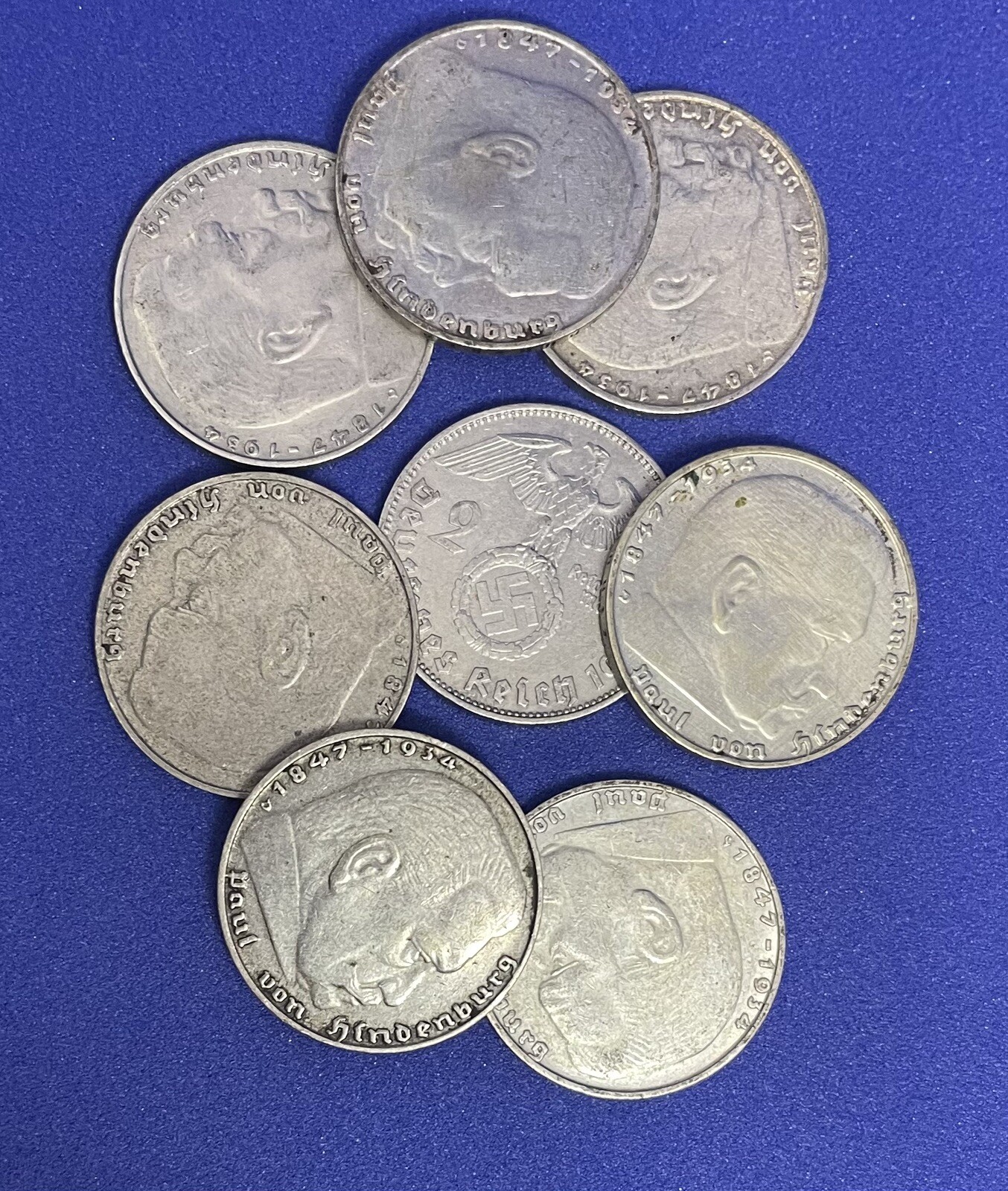 1937 D German 2 Reichsmark Coin, WW2, Von Hindenburg, Swastika, Silver