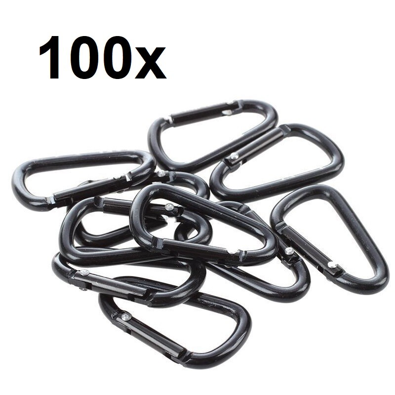 100x Mini Black Carabiners Spring Clip Hook Keychain Key D Ring Hiking Small