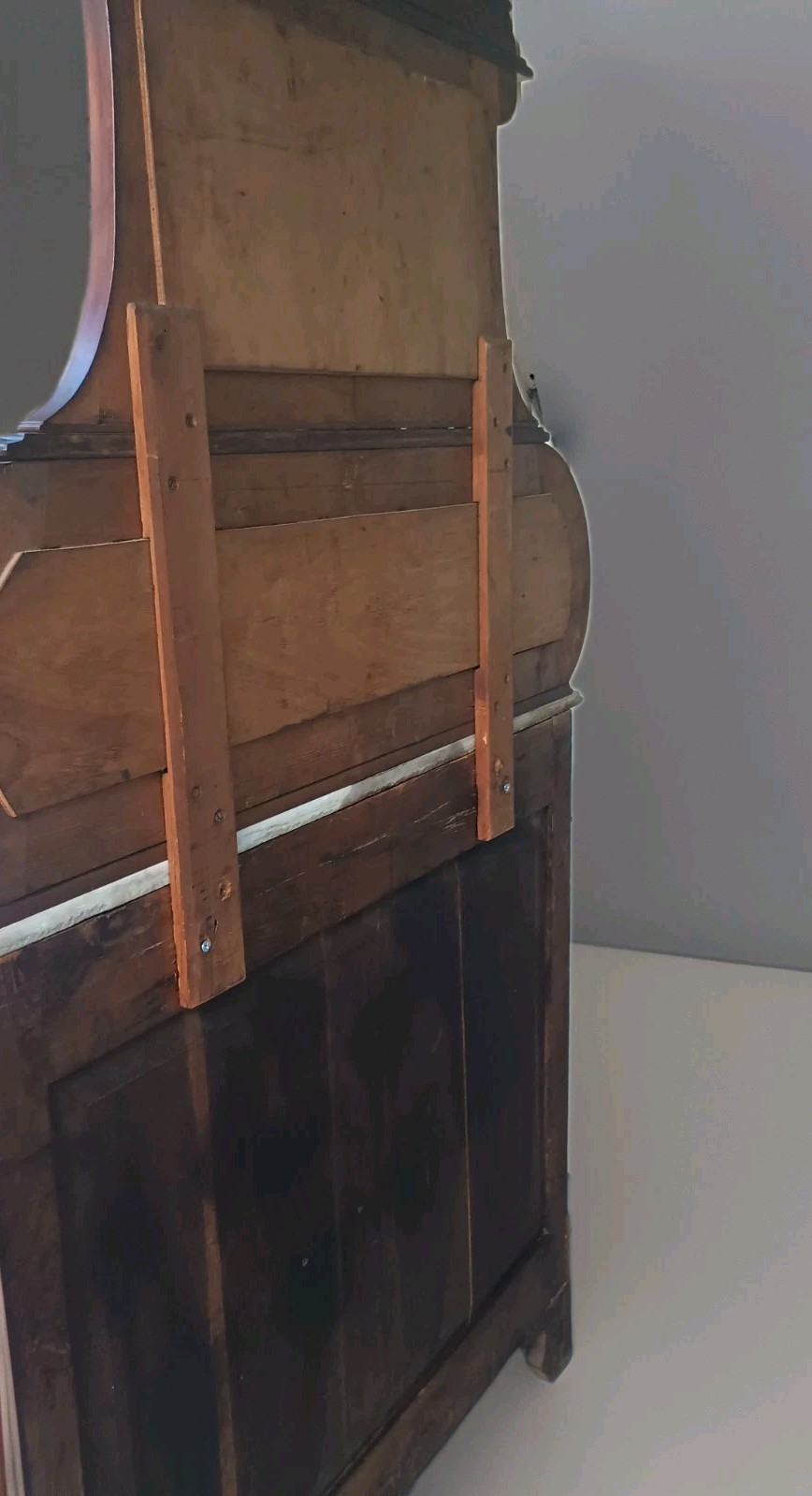 Antique Serpentine Mahogany Dresser Marble Top & Mirror Shelf Entryway Table