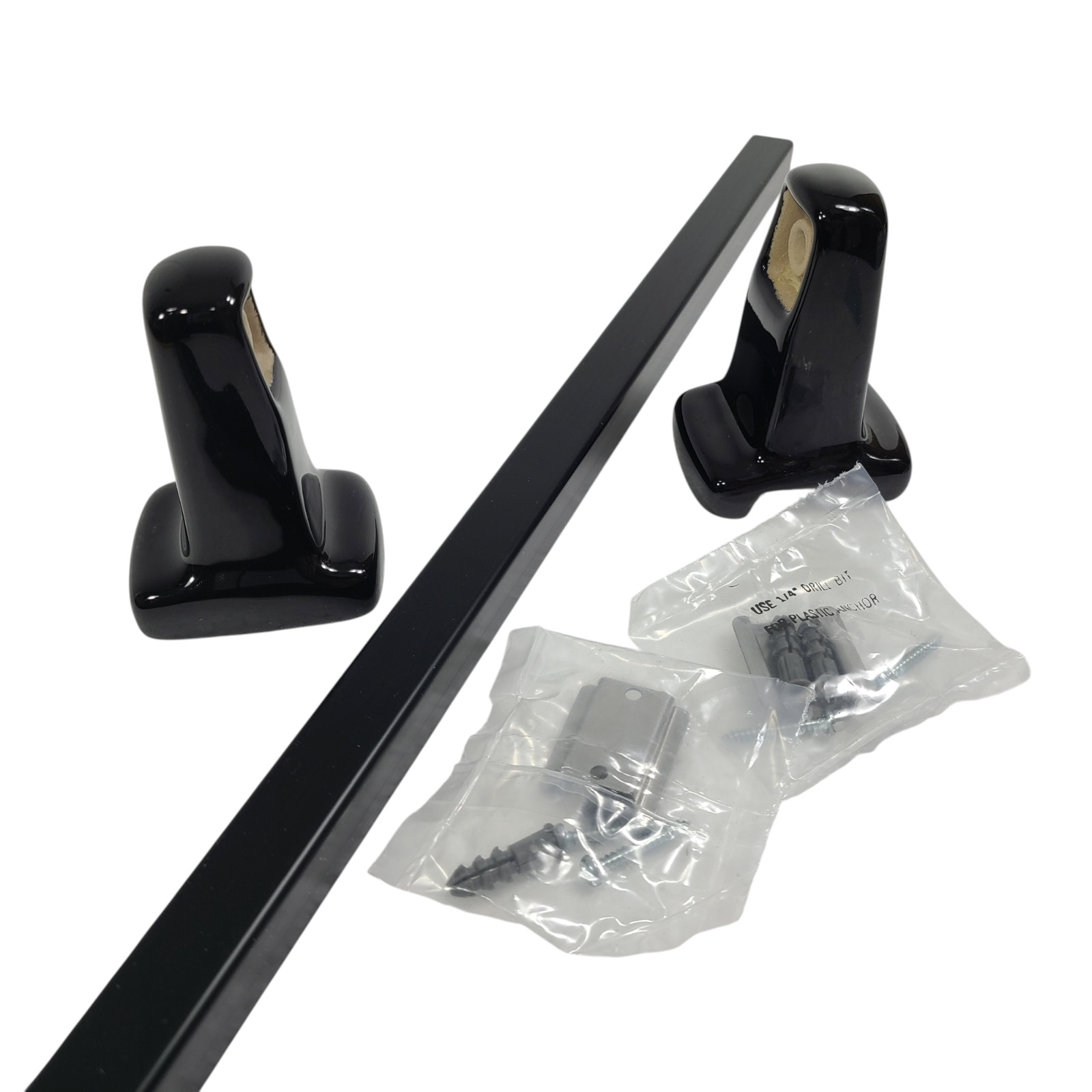 Vintage Black Ceramic Towel Bar Rod Rack Post Holders Bracket Screw in Drywall