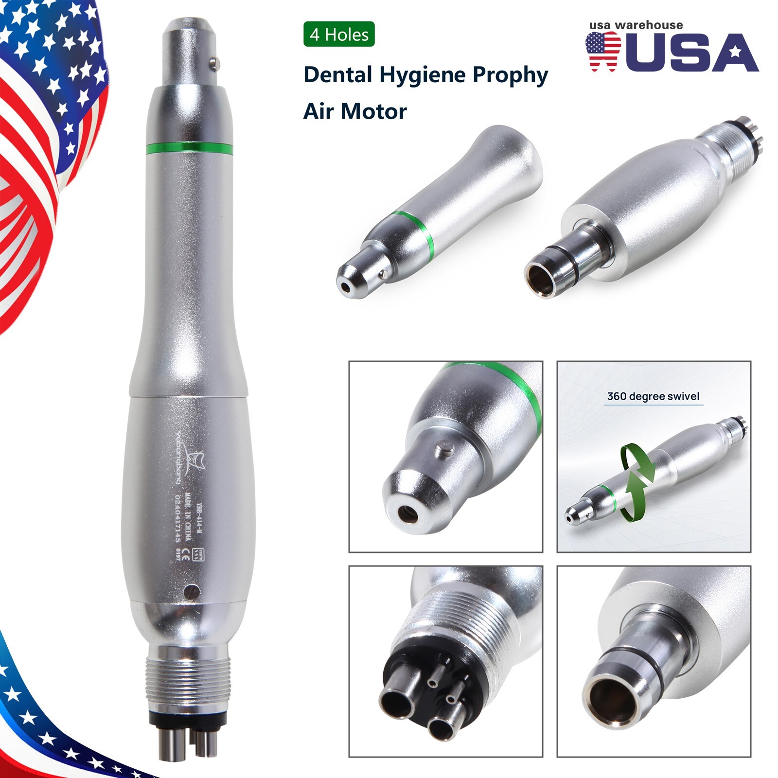 Dental Hygiene Prophy Handpiece Air Motor 4Holes 4:1 Nose Cone 360° Swivel YBB