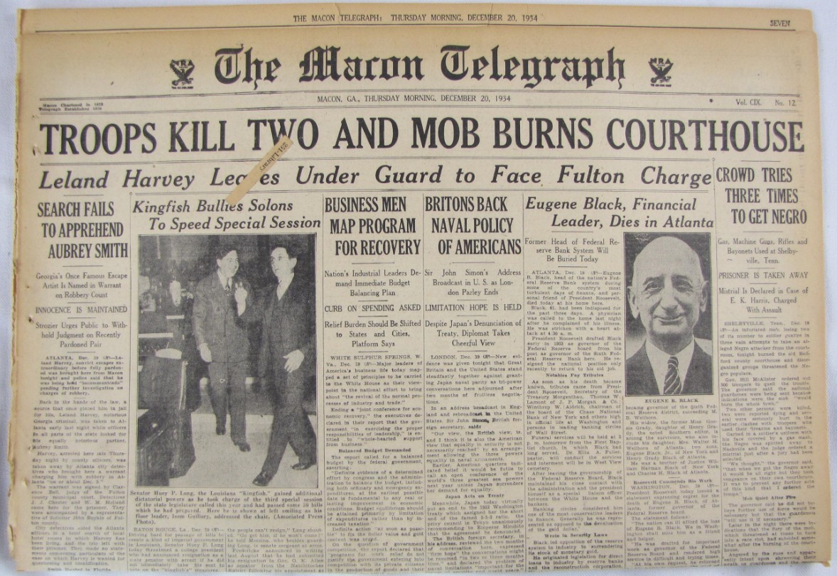Vintage 1934 Shelbyville TN Riot Mob Burns Courthouse Newspaper