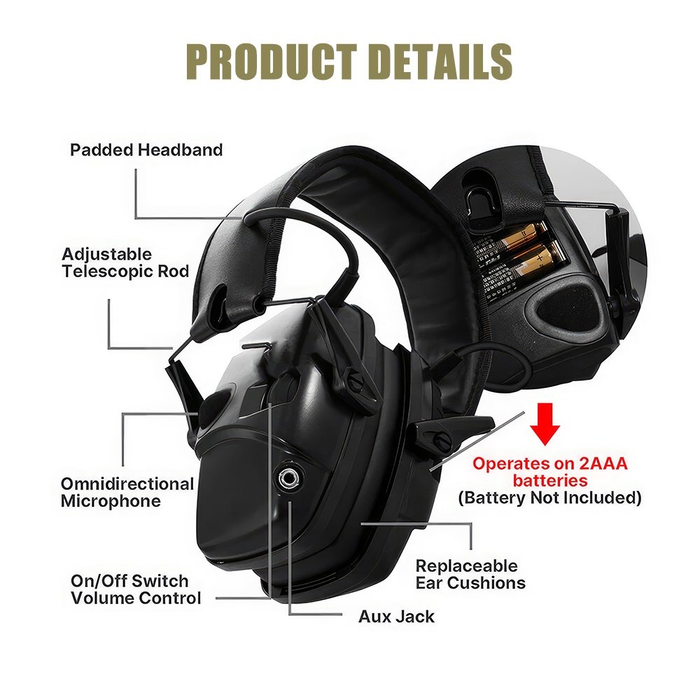 Electronic Hearing Protection Earmuffs 22dB Noise Reduction Foldable Headphones