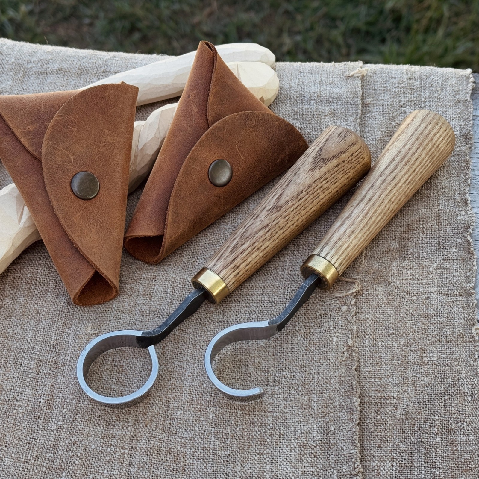 1.18in Blades 2-pieces Hook And Scorp Carving Knife Set 52100 Steel With Sheaths