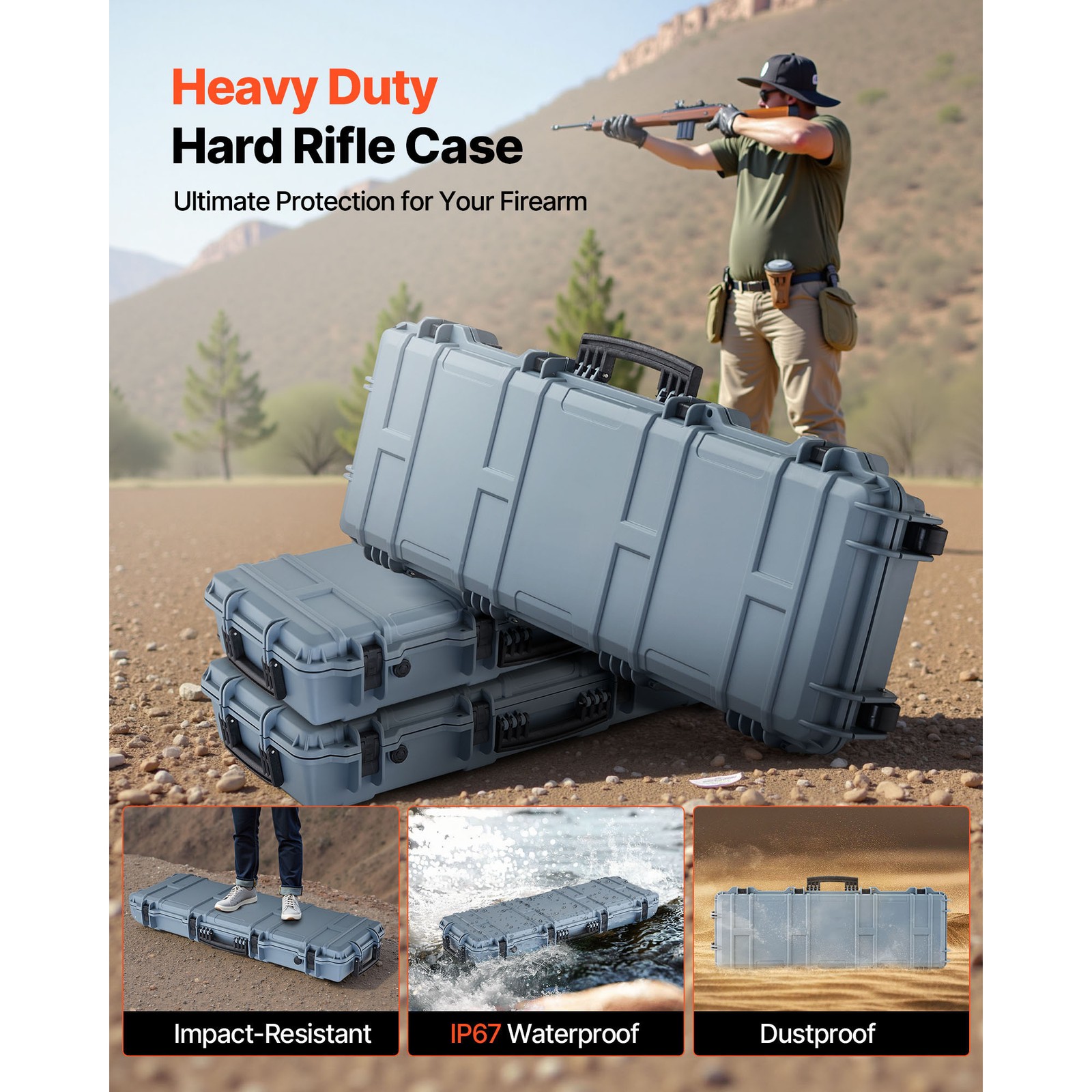 Uimoso Durable Hard Rifle Case with Waterproof Design &Customizable Foam Inserts