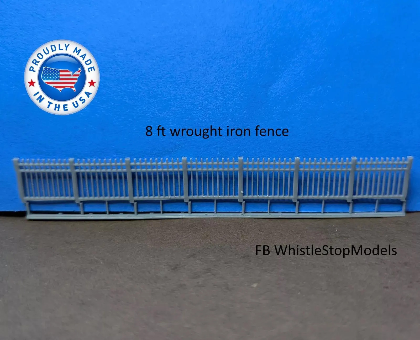 HO Scale 8 ft tall double rail wrought iron fence