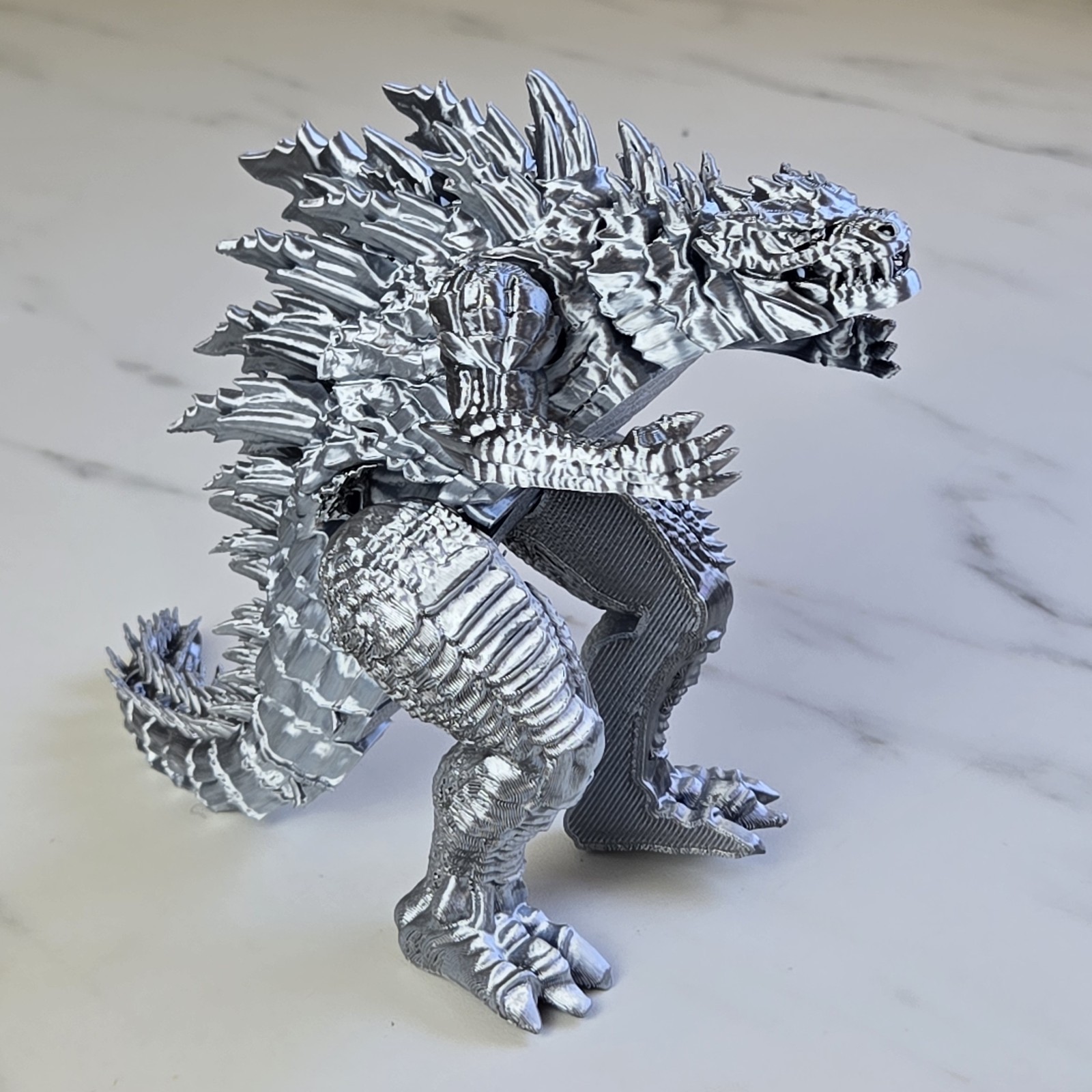 3D Printed Articulated Godzilla Figure - Dual Color Silver/Black - Highly Detail