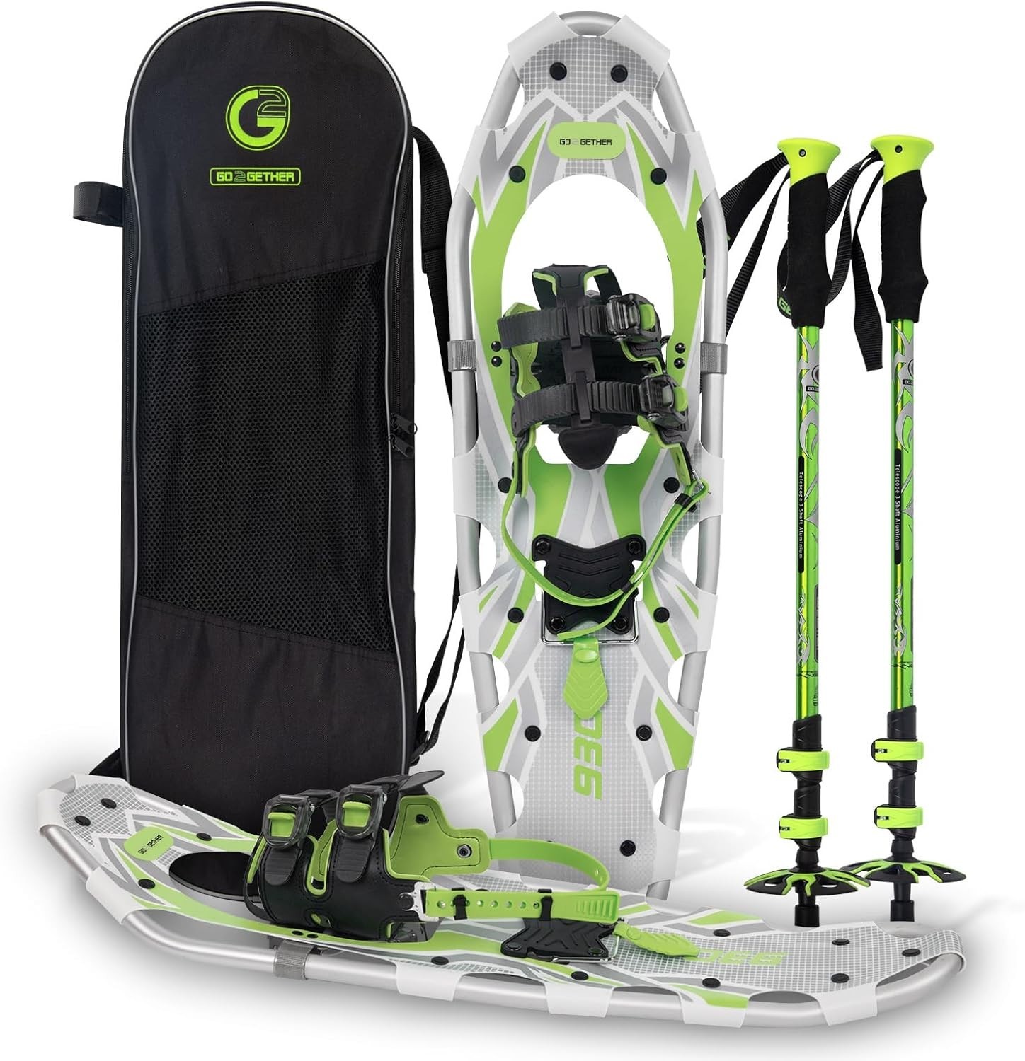 G2 30" LIGHTWEIGHT SNOWSHOES FOR MEN AND WOMEN, WITH TREKKING POLES, GREEN