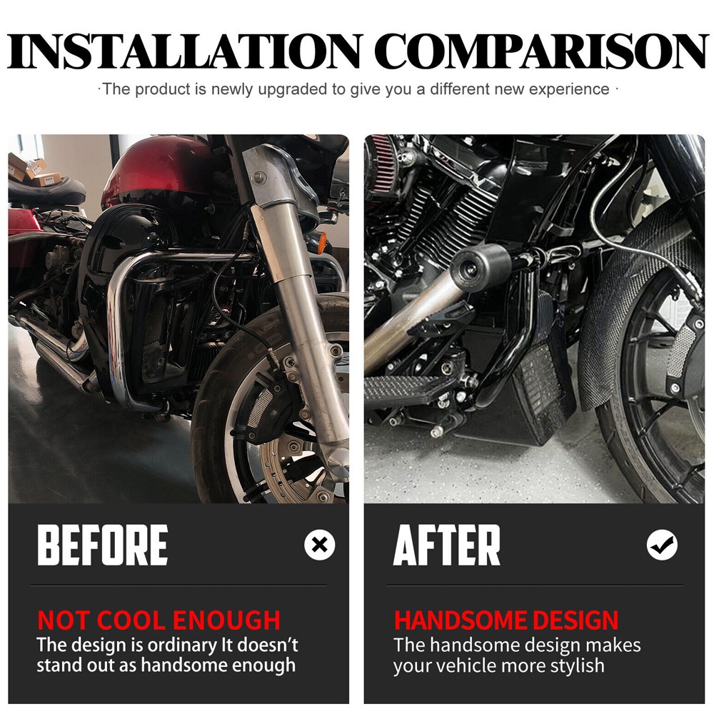 Front Rear Crash Bar Flat-Out Bar For Harley Road Glide Street Glide 2014-2025