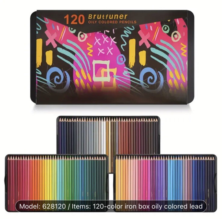 120 Brutfuner oil-base square barrel colored pencils Metal box NEW shipping incl