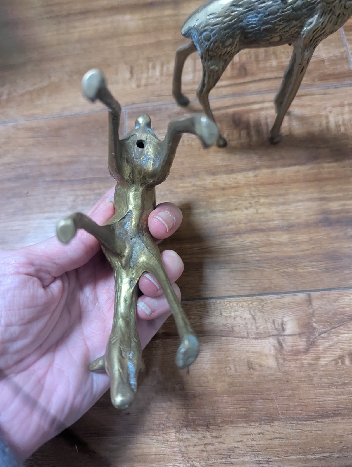 VTG Pair Brass Deer Figures Figurines Spotted Buck Doe MCM