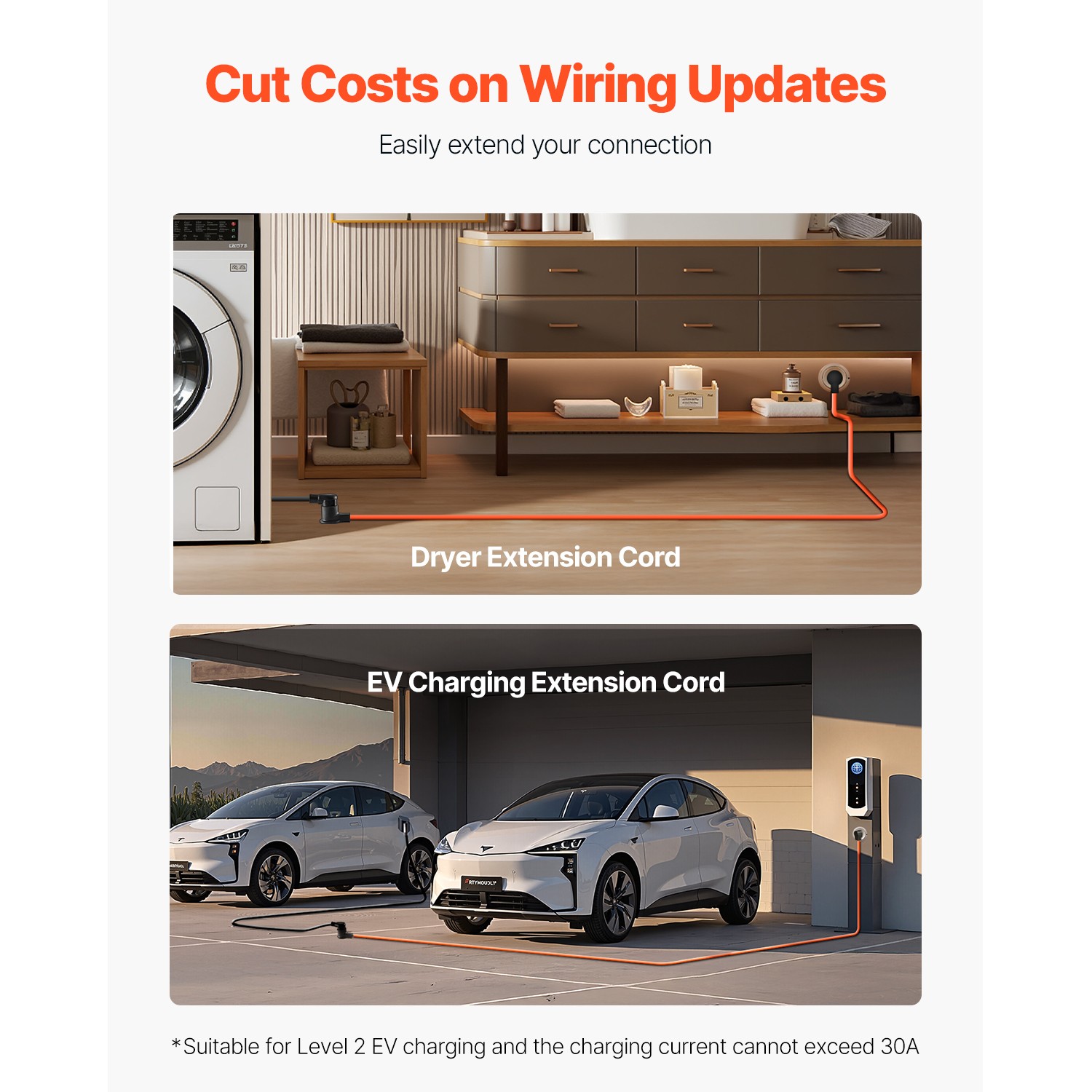 25 ft Dryer Extension Cord 3-Prong NEMA 10-30P to 10-30R Dryer Cord 30A