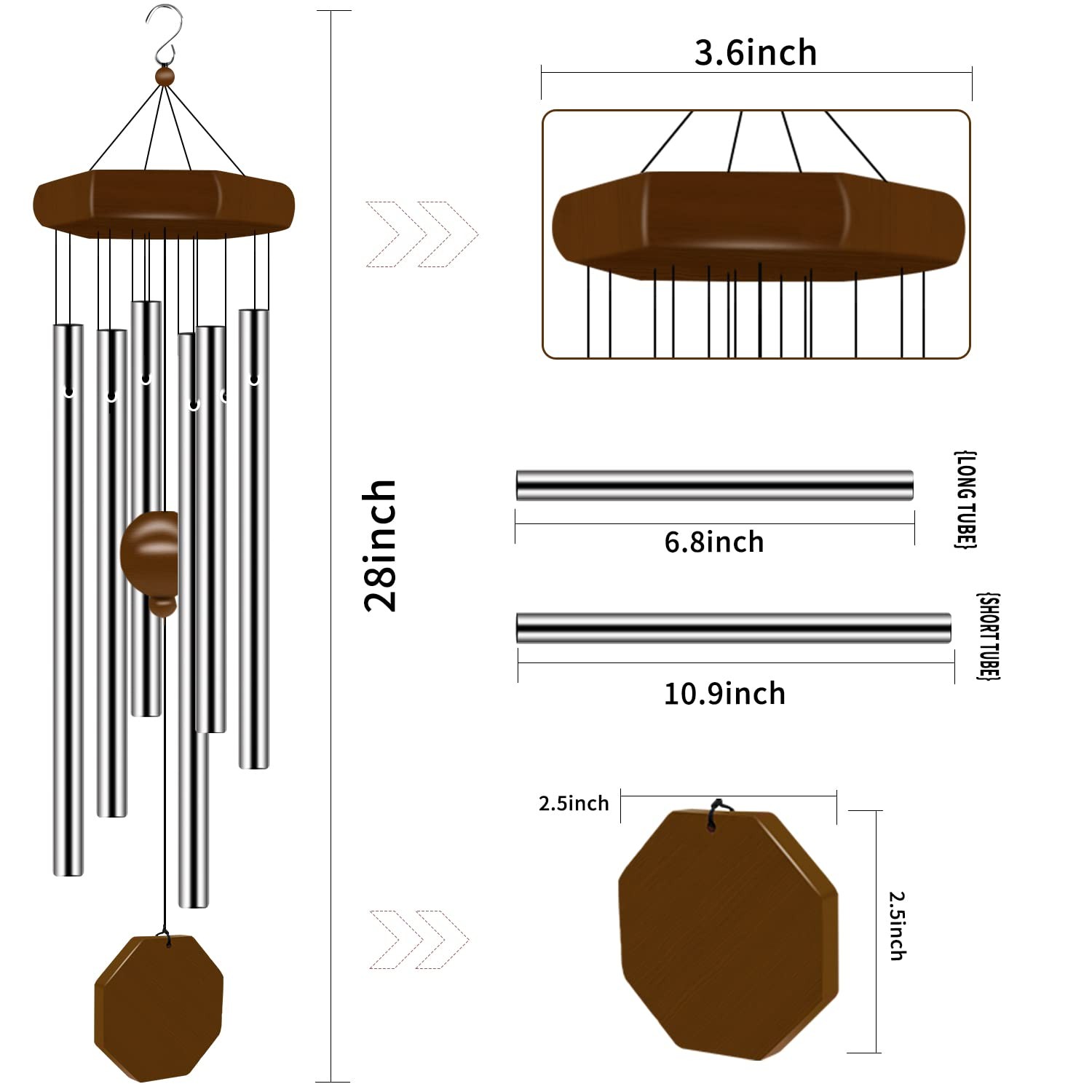Large Deep Tone Memorial Wind Chimes - 6 Tuned Tubes for Outdoor Use